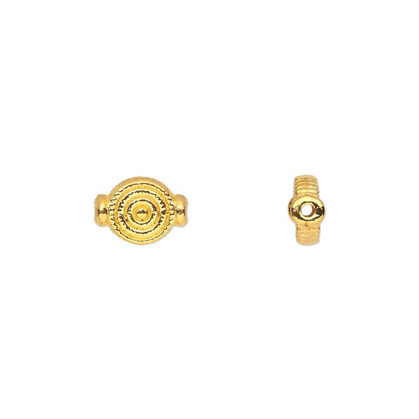 Bead, gold-finished "pewter" (zinc-based alloy), 9x7mm double-sided flat round with target design. Sold per pkg of 50. image number 0