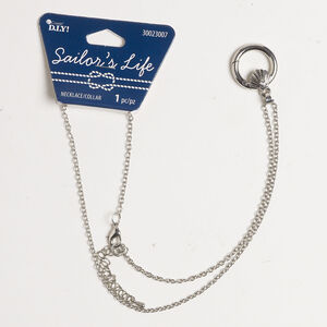 Necklace, 1pkg1, antique silver-finished steel and acrylic, 22mm round hinged clip with seashell, 18 inches.