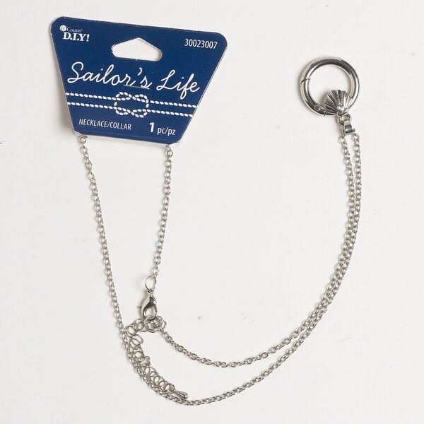 Necklace, 1pkg1, antique silver-finished steel and acrylic, 22mm round hinged clip with seashell, 18 inches. image number 0