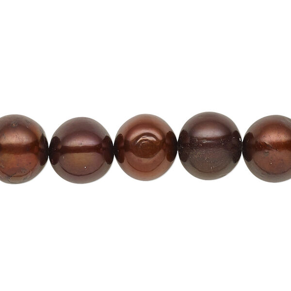 Pearl, cultured freshwater (dyed), dark copper rose, 9-10mm semi-round with 0.4mm hole, C grade, Mohs hardness 2-1/2 to 4. Sold per 15-inch strand. image number 0