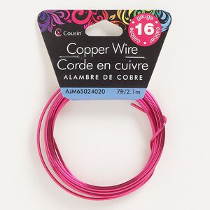 Wire, anodized copper, magenta, round, 16 gauge. Sold per pkg of 7 feet.