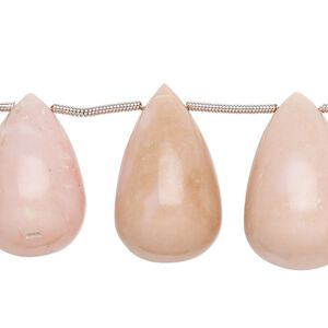 Pink opal / peach opal 1pkg12, hand-cut top-drilled teardrop bead natural graduated 16x9mm-29x17mm