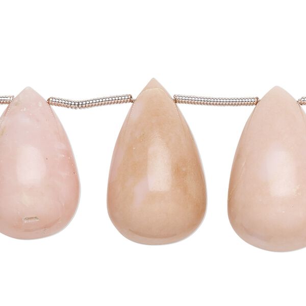 Pink opal / peach opal 1pkg12, hand-cut top-drilled teardrop bead natural graduated 16x9mm-29x17mm image number 0