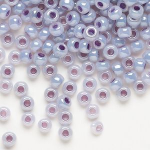 Seed bead, Miyuki, glass, pkg/25g, #6 rocaille, opaque purple luster alabaster (RR-525).