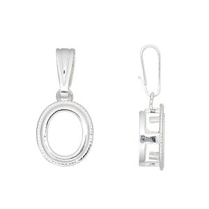 Pendant, sterling silver, oval with rope edge, 26x12mm, 10x8mm oval setting. Sold individually.