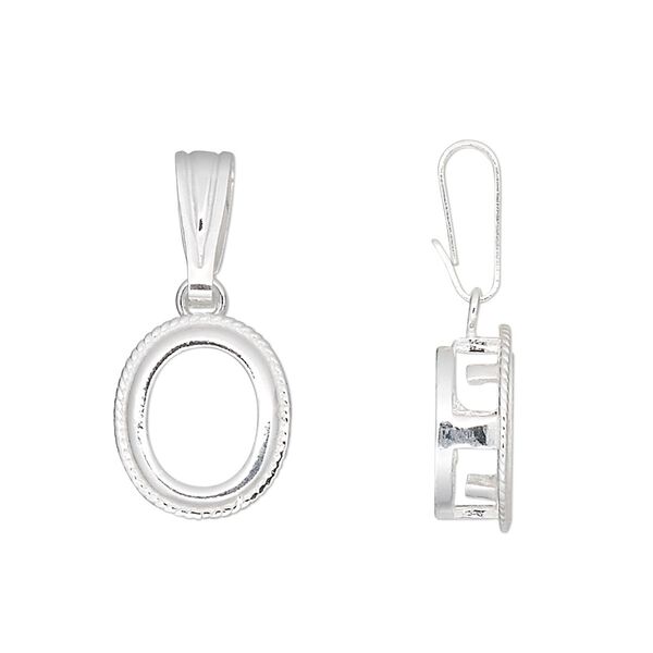 Pendant, sterling silver, oval with rope edge, 26x12mm, 10x8mm oval setting. Sold individually. image number 0