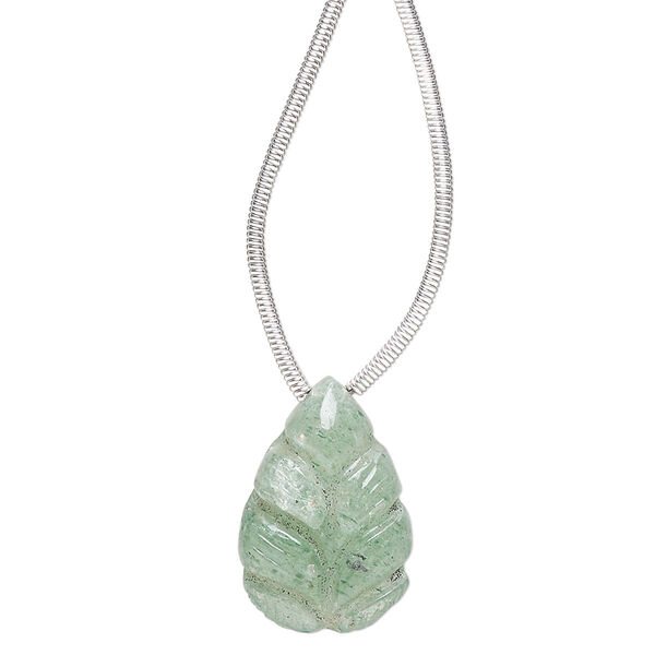 Green aventurine 1pkg1, hand-cut top-drilled carved leaf bead natural B grade, 18x12mm image number 0