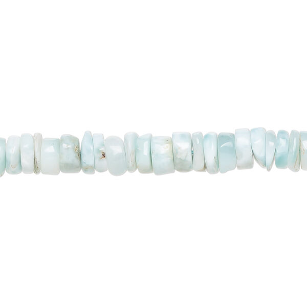 Bead, larimar (natural), 5x1mm-7x3mm hand-cut heishi with 0.4-1.4mm hole, C+ grade, Mohs hardness 4-1/2 to 5. Sold per 17-inch strand. image number 0