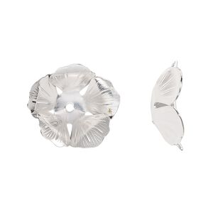 Bead cap, silver-finished copper, 19x6mm flower, fits 10-12mm round bead. Sold per pkg of 10.