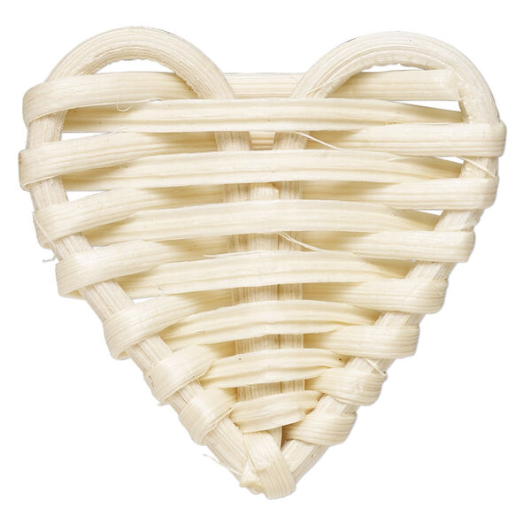 Focal, rattan wood, cream, 46x43mm heart. Sold per pkg of 2. image number 0
