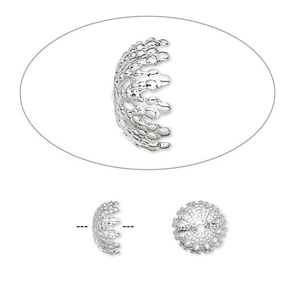 Bead cap, silver-plated brass, 8x4mm fancy round, fits 8-10mm bead. Sold per pkg of 500. image number 0
