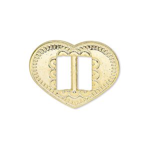Slide, gold-finished "pewter" (zinc-based alloy), 27x21mm single-sided textured heart, 9.5x4mm hole. Sold per pkg of 4.