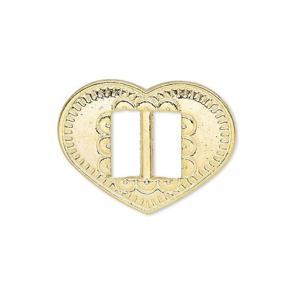 Slide, gold-finished "pewter" (zinc-based alloy), 27x21mm single-sided textured heart, 9.5x4mm hole. Sold per pkg of 4. image number 0