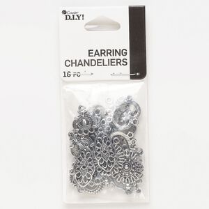 Drop, antique silver-finished "pewter" (zinc-based alloy), single-sided assorted sizes. Sold per pkg of 18.