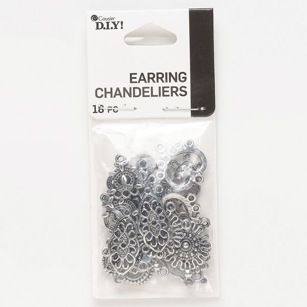Drop, antique silver-finished "pewter" (zinc-based alloy), single-sided assorted sizes. Sold per pkg of 18. image number 0