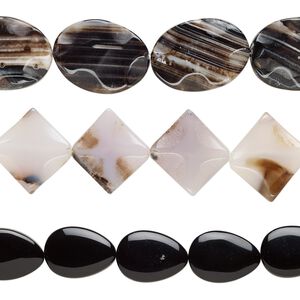 Black agate 1pkg3, mixed shape bead 15 inch mix 17x13mm-36x26mm