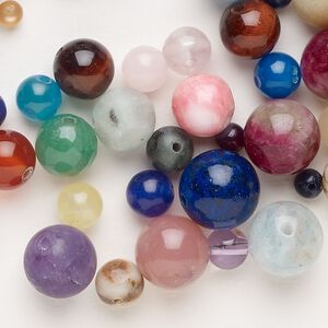 Multi-gemstone 1pkg1, round bead 2 oz mix 3-14mm