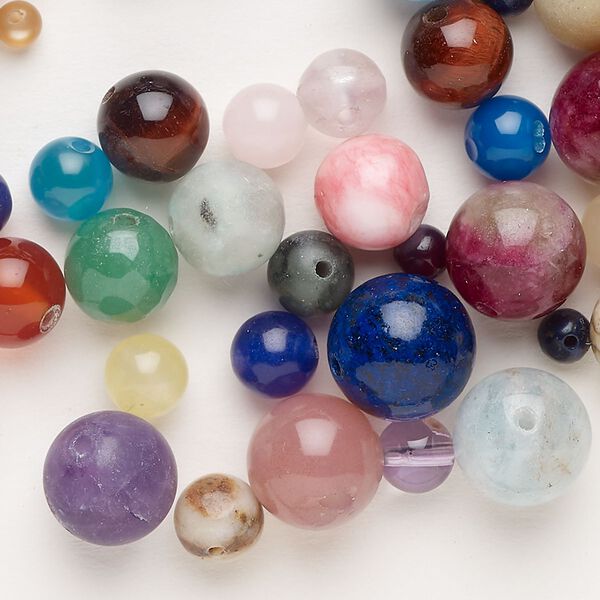 Multi-gemstone 1pkg1, round bead 2 oz mix 3-14mm image number 0
