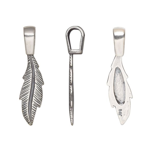 Bail, JBB Findings, glue-on, antique silver-plated brass, 29x7mm with 20.5x7mm feather flat base. Sold individually. image number 0