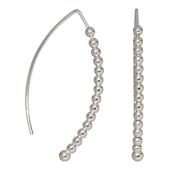 Earring, Create Compliments®, sterling silver, 41mm beaded marquise. Sold per pair. image number 0