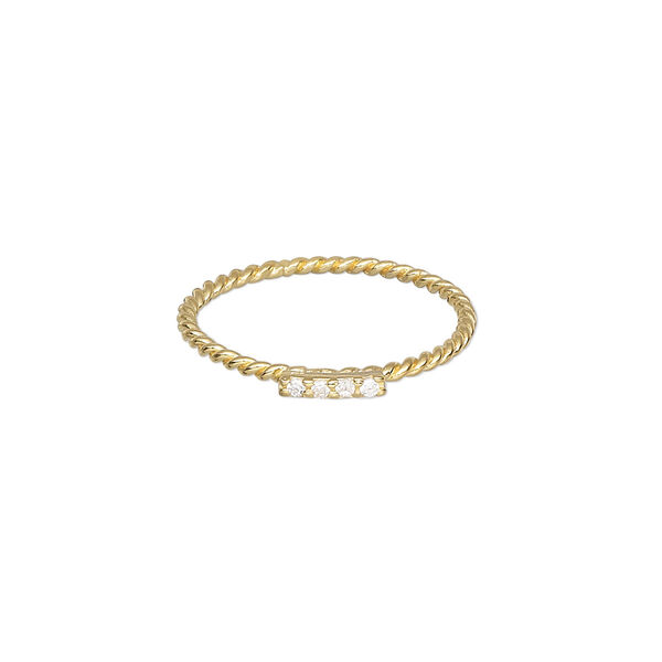Ring, Create Compliments®, cubic zirconia and gold-plated sterling silver, clear, 1.5mm wide twisted, size 9. Sold individually. image number 0