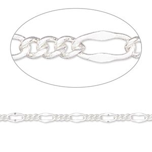 Chain 1pkg1 silver-plated figaro, 3mm, brass 5 foot unfinished