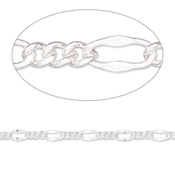 Chain, silver-plated brass, 3mm figaro. Sold per pkg of 5 feet. image number 0