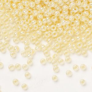 Seed bead, Preciosa Ornela Czech glass, pkg/50g, #8 rocaille, opaque luster light cream pearl, (47113).