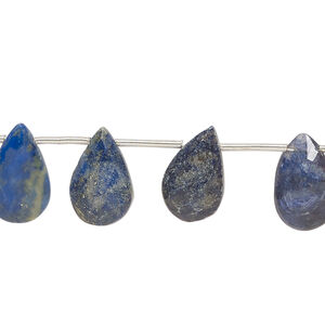 Lapis lazuli 1pkg14, hand-cut top-drilled faceted puffed teardrop bead natural, 12x8mm-14x11mm