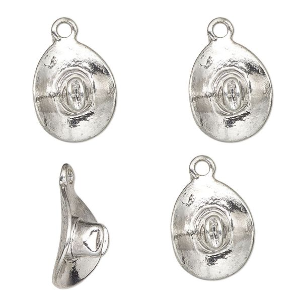 Charm, antique silver-finished "pewter" (zinc-based alloy), 16x13mm cowboy hat. Sold per pkg of 4. image number 0