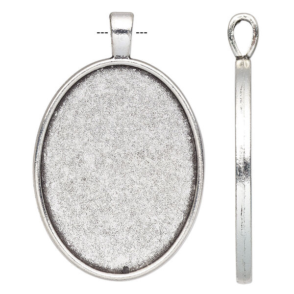 Pendant, antique silver-finished "pewter" (zinc-based alloy), 52x33mm single-sided oval with 40x30mm non-calibrated oval setting. Sold individually. image number 0