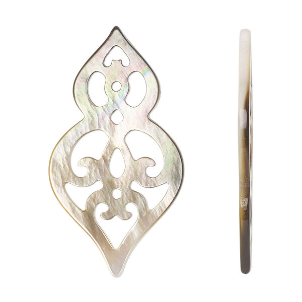 Focal, black lip shell (natural), 36.5x20mm undrilled double heart with cutout design, Mohs hardness 3-1/2. Sold individually. image number 0
