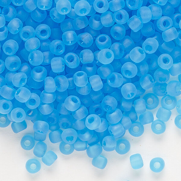 Seed bead, Dyna-Mites™, glass, transparent matte light turquoise blue, #6 round. Sold per 40-gram pkg. image number 0
