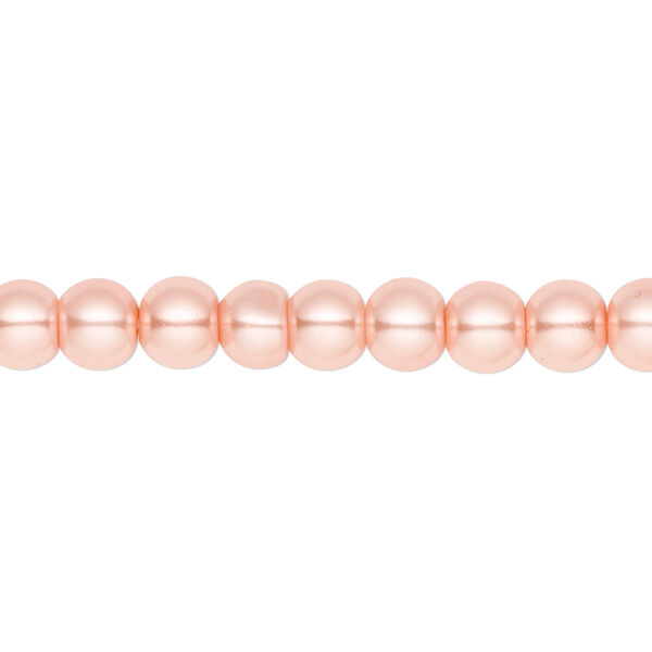 Bead, crystal pearl, peach, 6mm round. Sold per pkg of (2) 15-1/2" to 16" strands, approximately 130 beads. image number 0