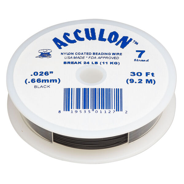 Beading wire, Acculon®, nylon-coated stainless steel, black, 7 strand, 0.026-inch diameter. Sold per 30-foot spool. image number 0