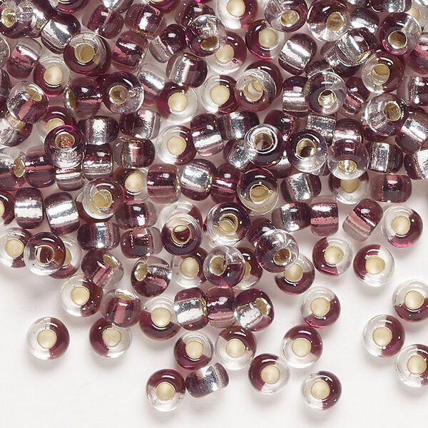 Seed bead, Miyuki, glass, pkg/250g, 4mm irregular round, transparent silver-lined plum/clear, (TB-3933). image number 0