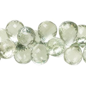 Green quartz 1pkg1, hand-cut top-drilled faceted teardrop bead 7 inch 10x8mm-17x10mm