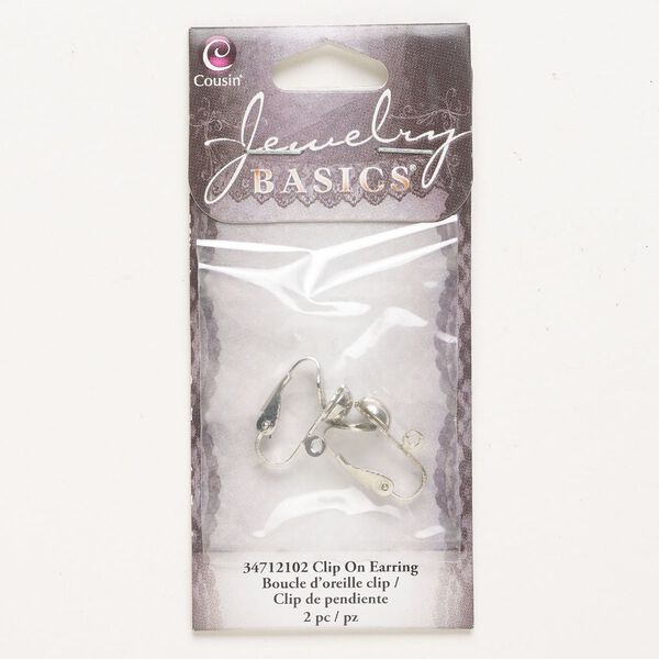 Clip-on, steel, pkg/1 pair, silver finish, 18mm with half-ball and closed loop. image number 0
