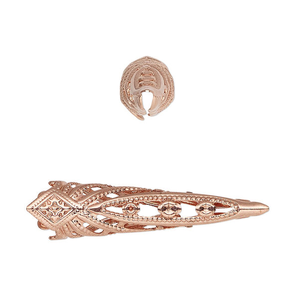 Cone, copper-plated brass, 35x9mm filigree, 8mm inside diameter. Sold per pkg of 6. image number 0