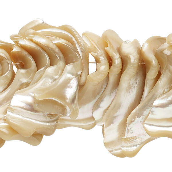 Bead, mother-of-pearl shell (natural), 15x9mm-29x19mm frangia, Mohs hardness 3-1/2. Sold per 15-1/2" to 16" strand. image number 0