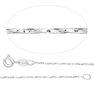 Chain 1pkg1 sterling silver cable, 0.65mm twisted / springring clasp, Gossamer™ 16 inch