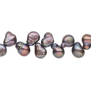 Pearl, cultured freshwater (dyed), dark peacock, 7x5mm-9x6mm herringbone-drilled flat-sided teardrop with 0.4-0.6mm hole, D grade, Mohs hardness 2-1/2 to 4. Sold per 15-inch strand.