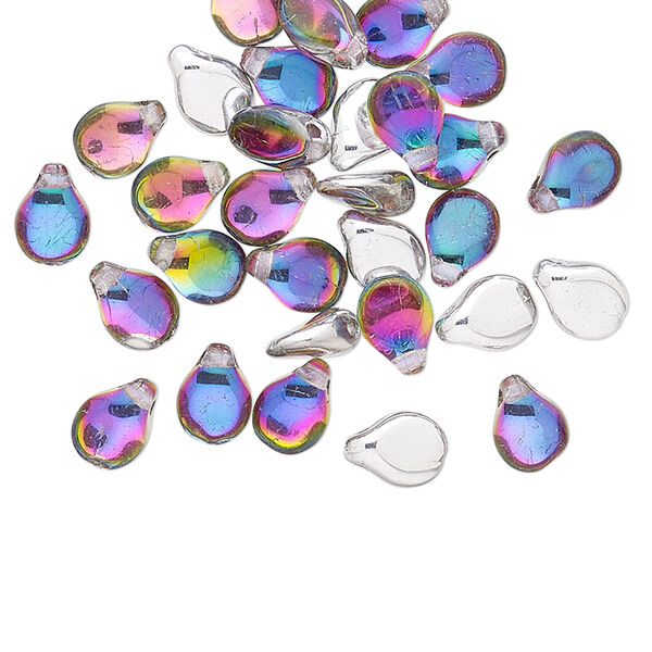 Bead, Preciosa Pip™, Czech pressed glass, translucent clear silver vitrail, 7x5mm top-drilled pip. Sold per pkg of 30. image number 0