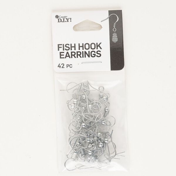 Ear wire fishhook 1pkg42, 19mm / 3mm coil / 3mm ball, silver-finished steel 21 pair image number 0
