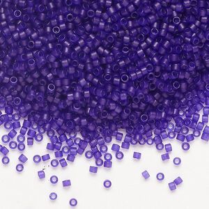 Seed bead, Delica®, glass, pkg/250g, #11 round, translucent matte dark purple aqua (DB-0785).