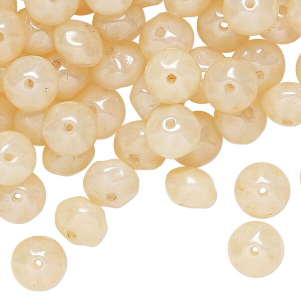 Bead, Czech pressed glass, translucent cream, 8x6mm pinched rondelle. Sold per 2-ounce pkg, approximately 120 beads. image number 0