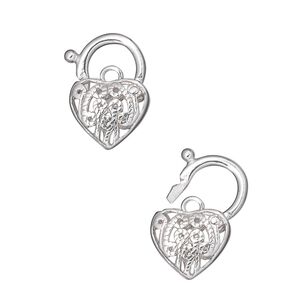 Clasp lock 1pkg1 sterling silver, 17x12mm heart, 1-strand