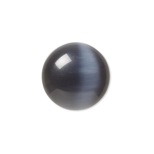 Cabochon, cat's eye glass (fiber optic glass), black, 20mm calibrated round, quality grade. Sold per pkg of 4. image number 0