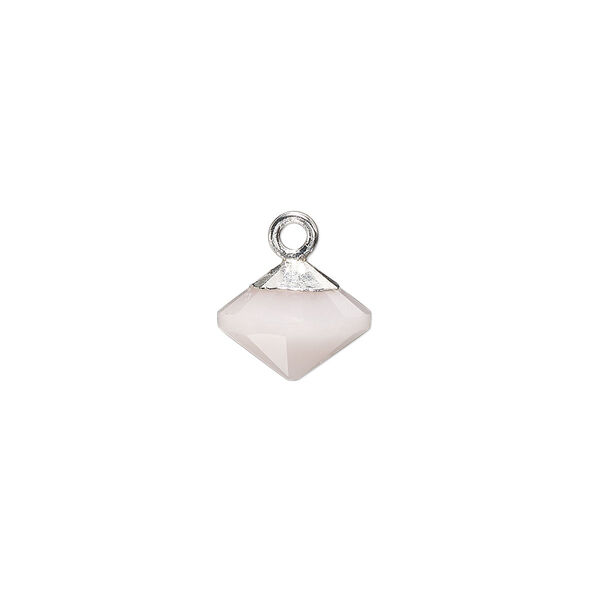 Drop, pink opal (natural) / sterling silver / silver-plated copper, 11x9mm hand-cut faceted bicone. Sold individually. image number 0
