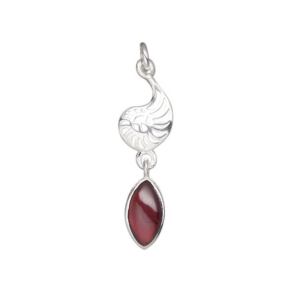 Garnet / sterling silver 1pkg1, antiqued nautilus drop natural 26x8mm image number 1